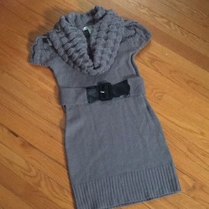 Grey Belted Sweater Dress